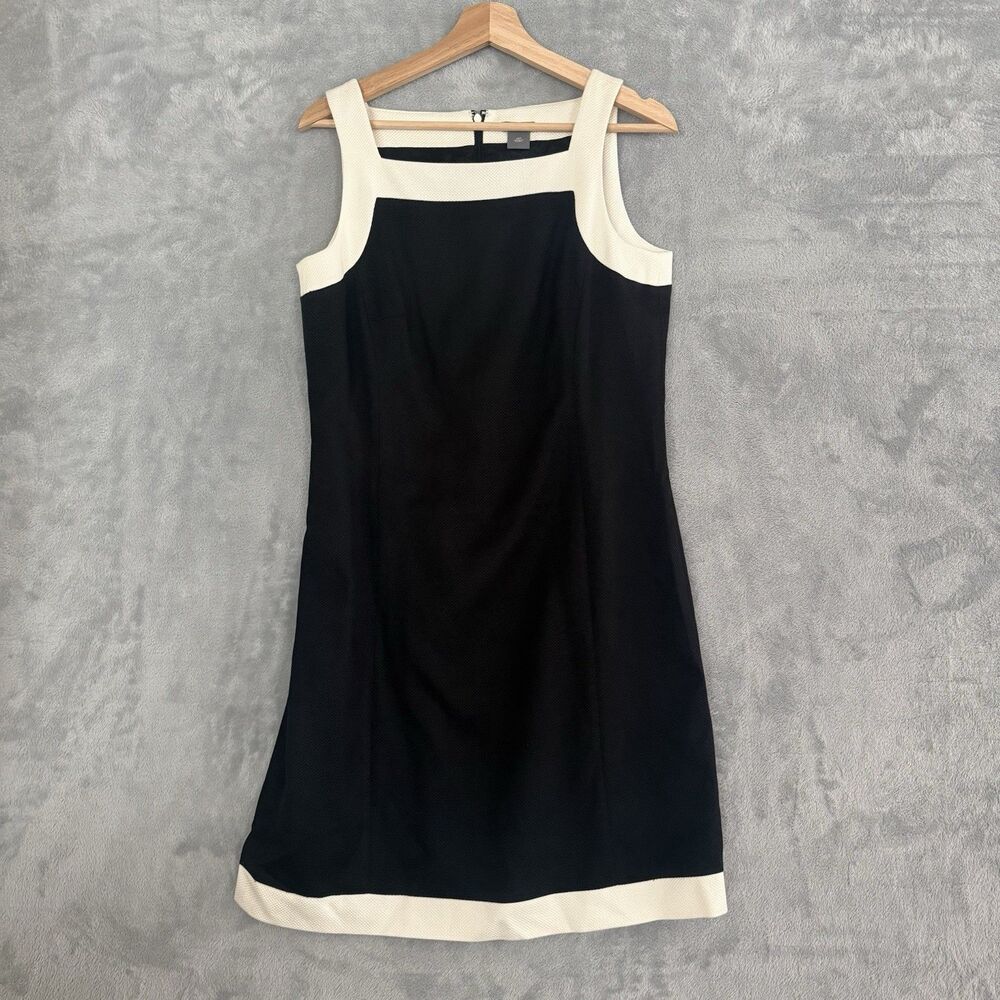 Ann Taylor Sheath Dress Womens 10P Petite Black Cream Colorblock Sleeveless